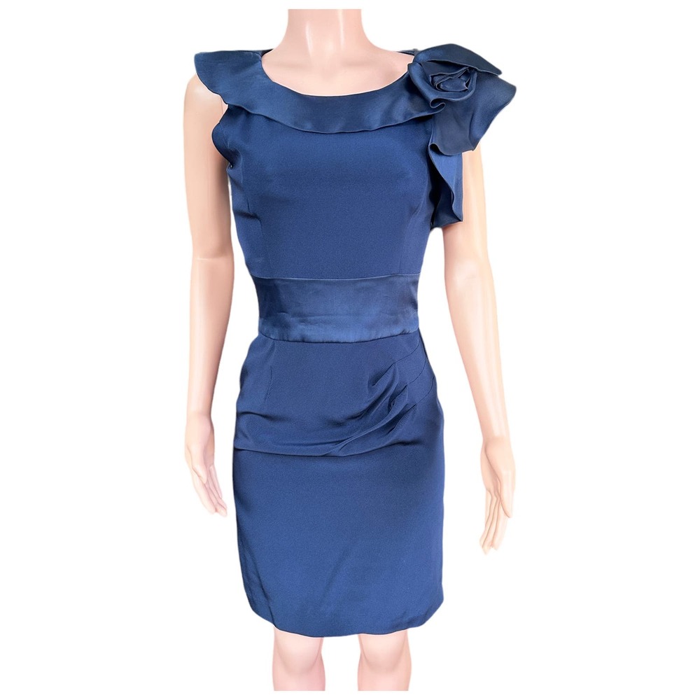 Linda Cunningham Navy Blue Silk Cocktail Dress Size Small